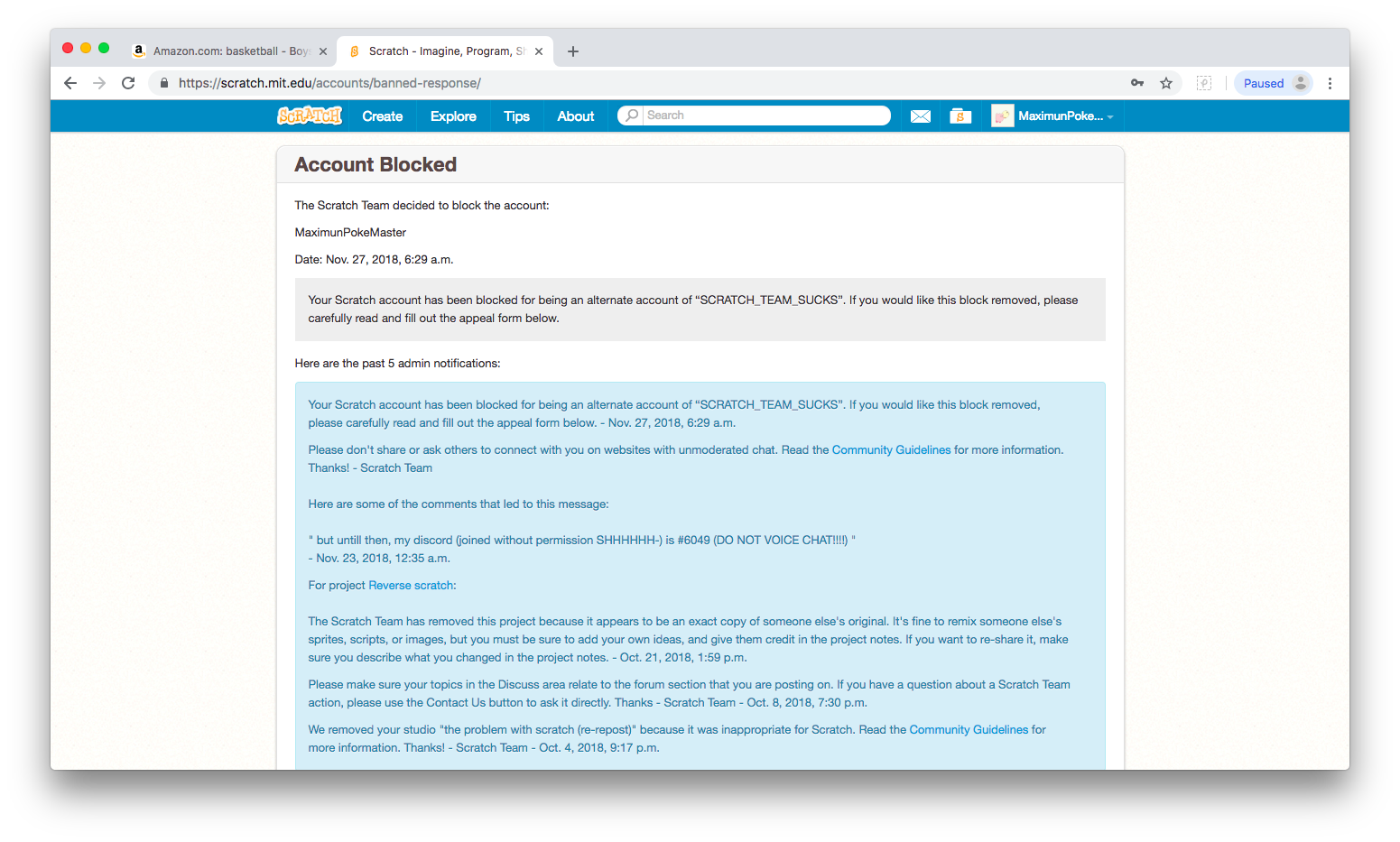 Pixilart scratch banned MaximunPokeMaster uploaded by DarkPitoo